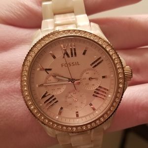 Rose Gold Acrylic Fossil Watch